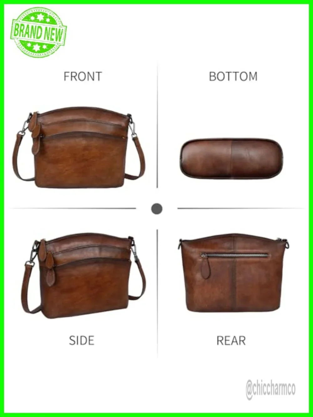 Vegetable Tanned Leather Crossbody Satchel Adjustable Strap
